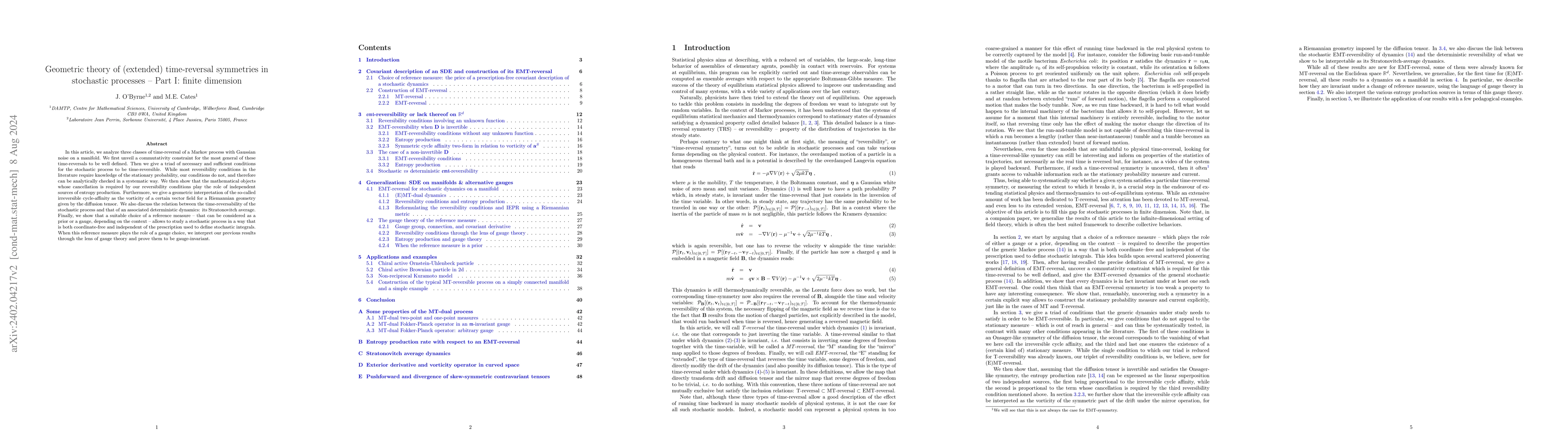 Thumbnail for Geometric theory of (extended) time-reversal symmetries in stochastic
  processes -- Part I: finite dimension
