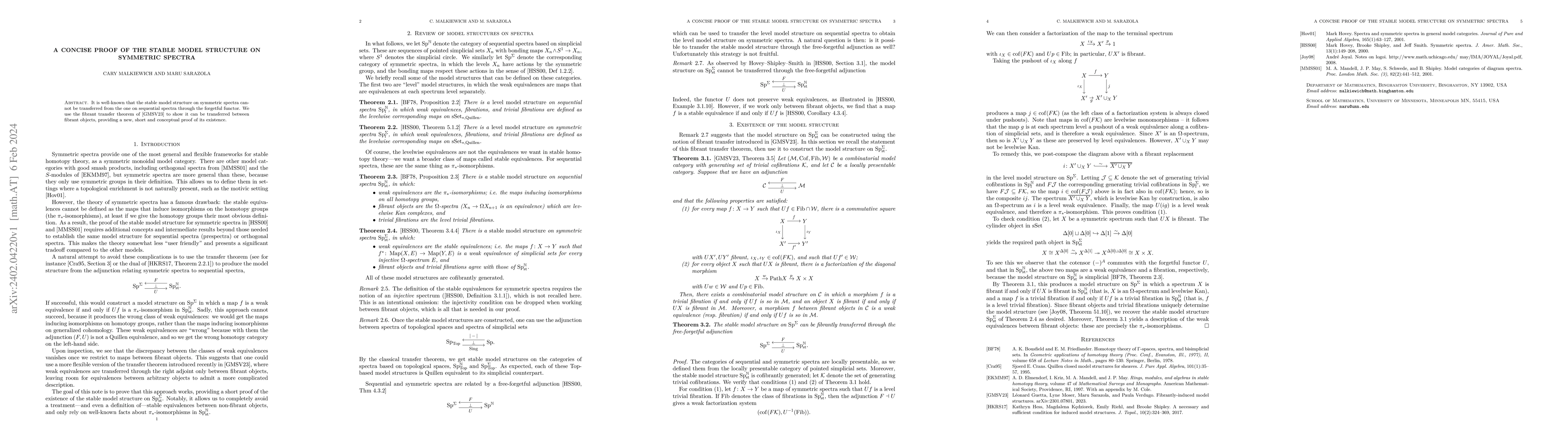 Thumbnail for A concise proof of the stable model structure on symmetric spectra