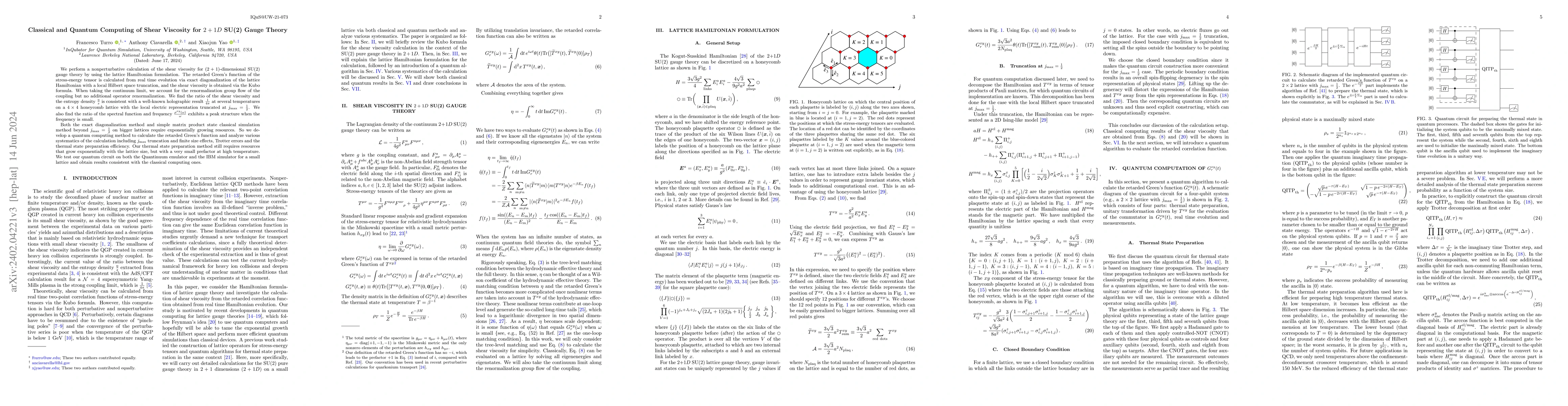 Thumbnail for Classical and Quantum Computing of Shear Viscosity for $2+1D$ SU(2)
  Gauge Theory
