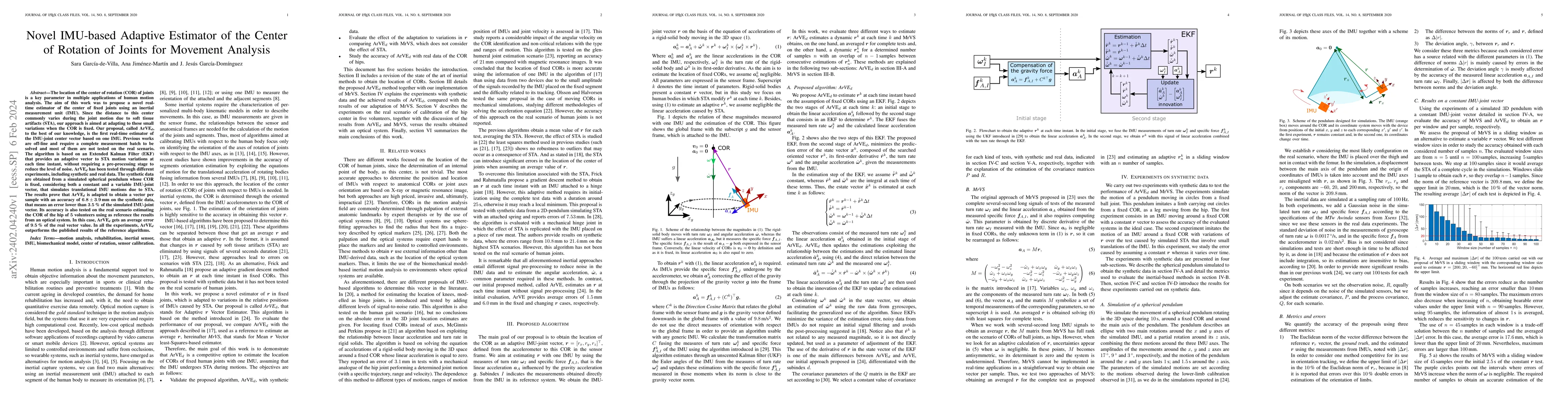 Thumbnail for Novel IMU-based Adaptive Estimator of the Center of Rotation of Joints
  for Movement Analysis