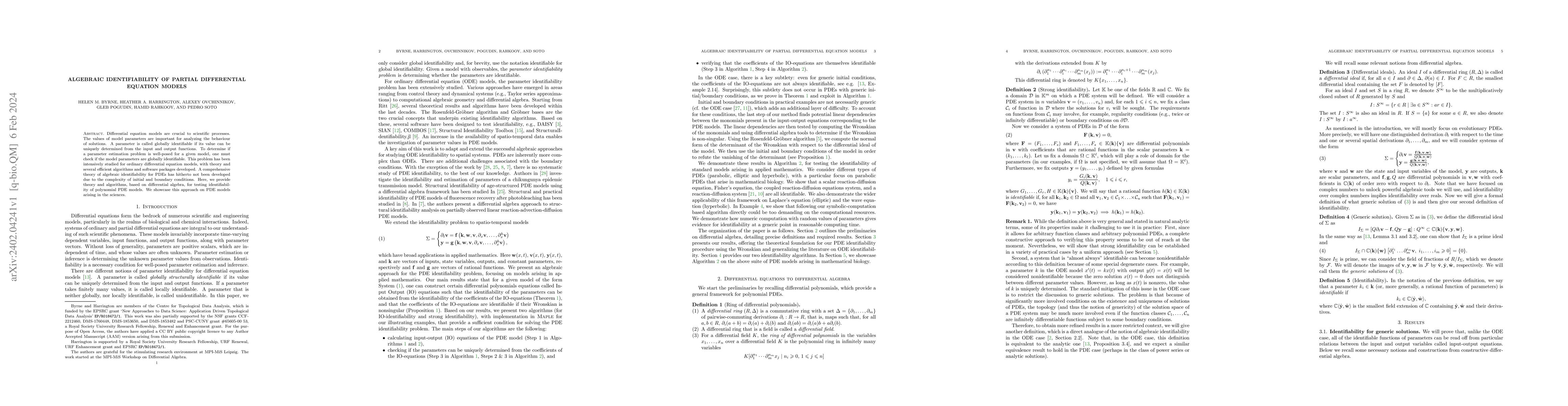 Thumbnail for Algebraic identifiability of partial differential equation models