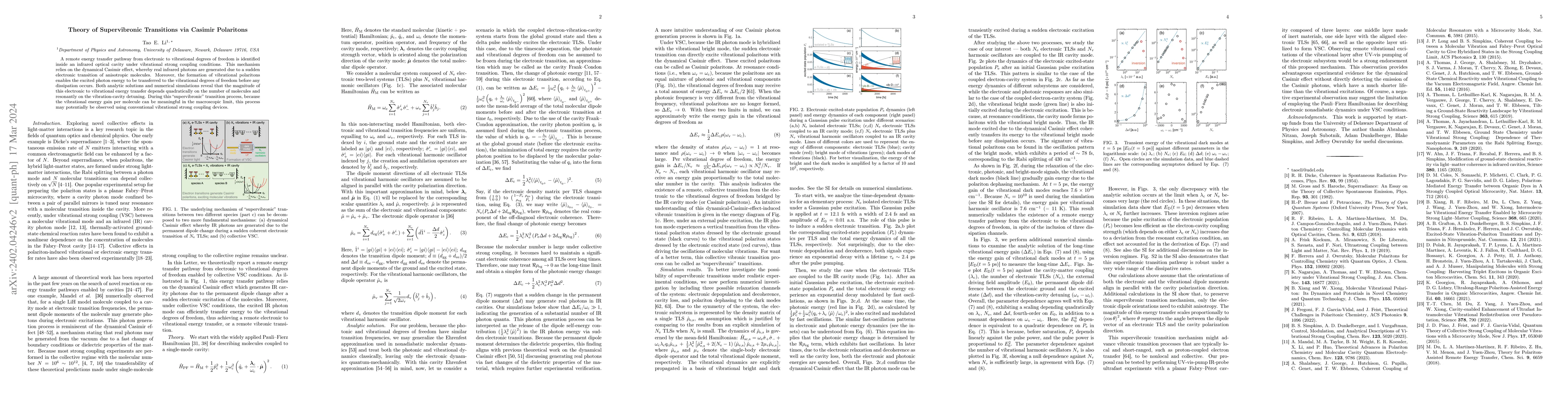 Thumbnail for Theory of Supervibronic Transitions via Casimir Polaritons