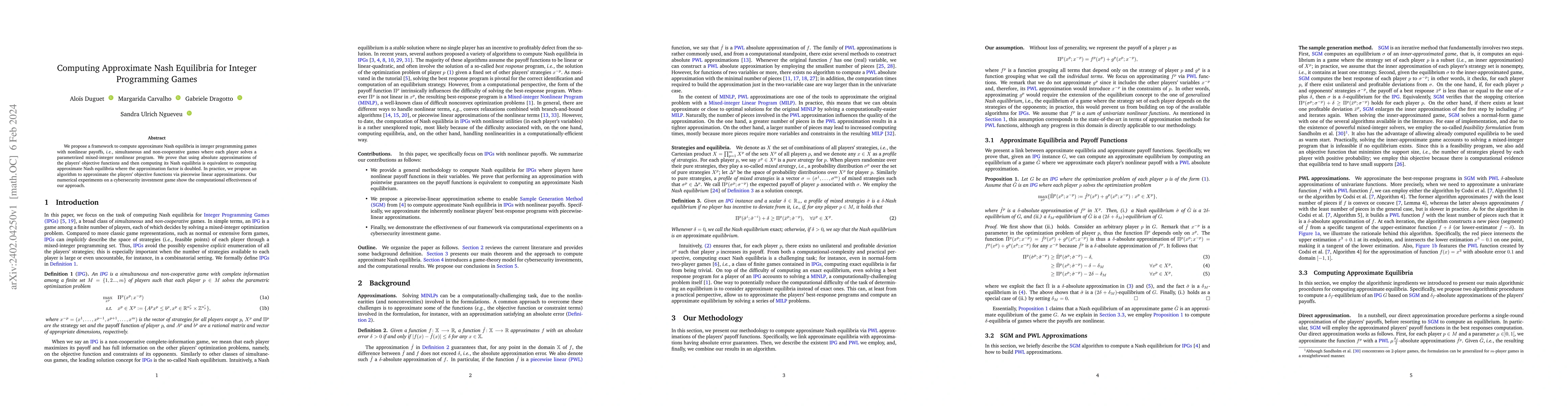 Thumbnail for Computing Approximate Nash Equilibria for Integer Programming Games