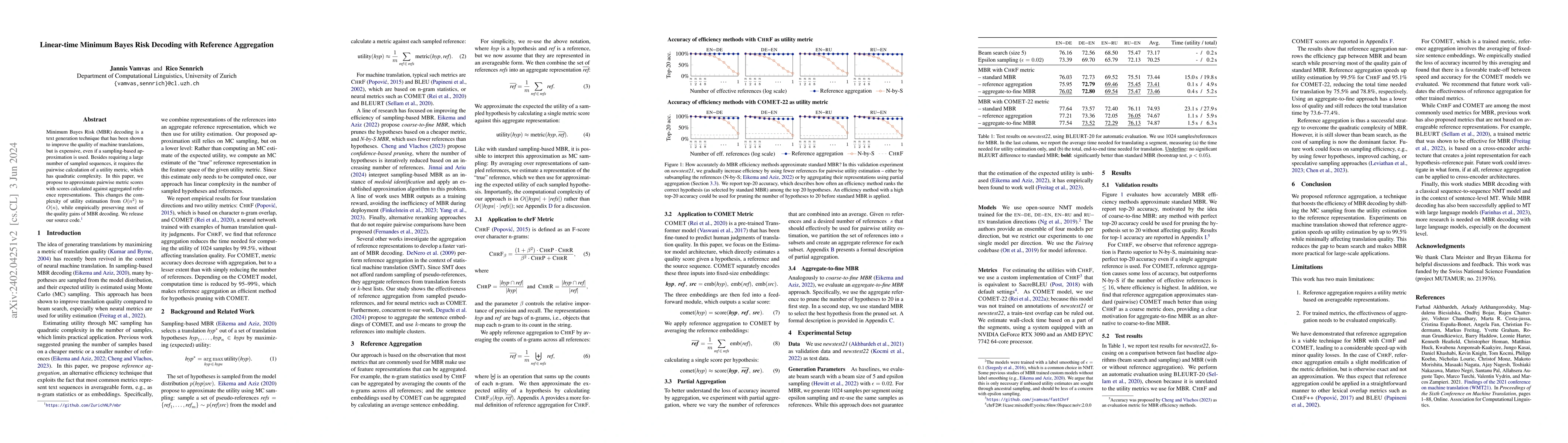 Thumbnail for Linear-time Minimum Bayes Risk Decoding with Reference Aggregation