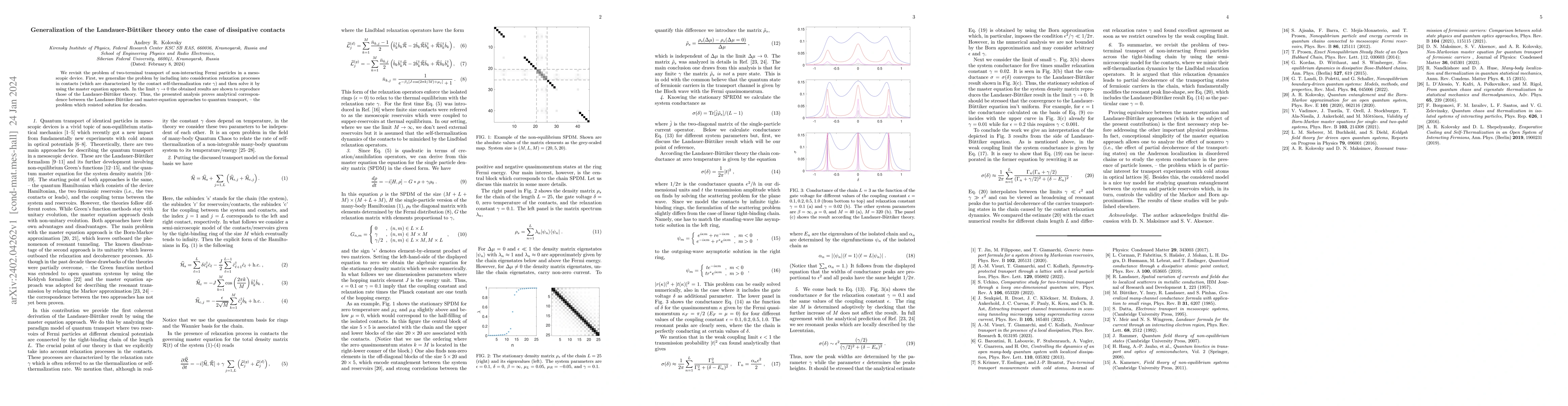 Thumbnail for Generalization of the Landauer-B\"uttiker theory onto the case of
  dissipative contacts