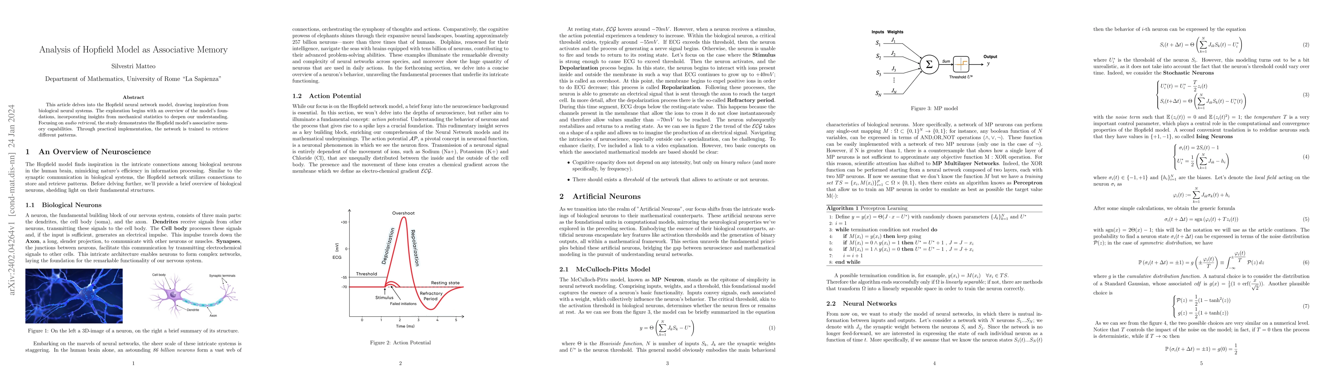 Thumbnail for Analysis of Hopfield Model as Associative Memory