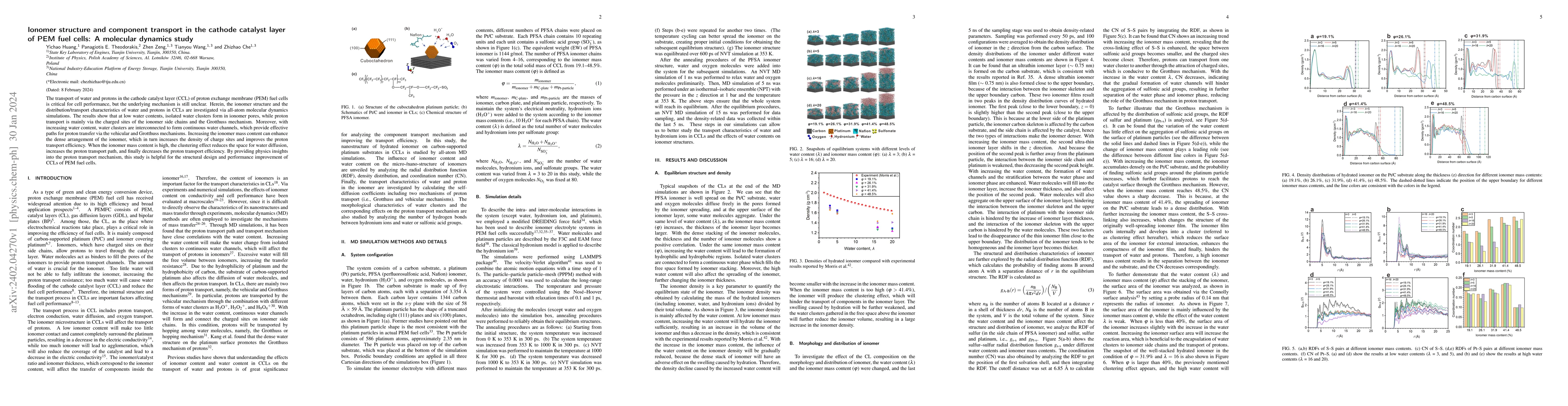 Thumbnail for Ionomer structure and component transport in the cathode catalyst layer
  of PEM fuel cells: A molecular dynamics study