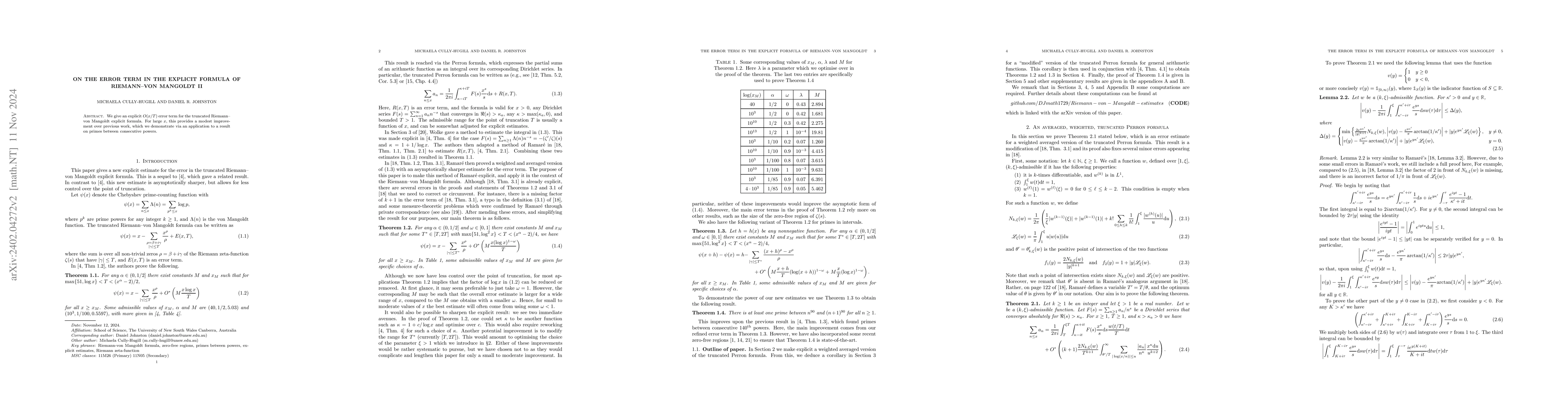 Thumbnail for On the error term in the explicit formula of Riemann-von Mangoldt II