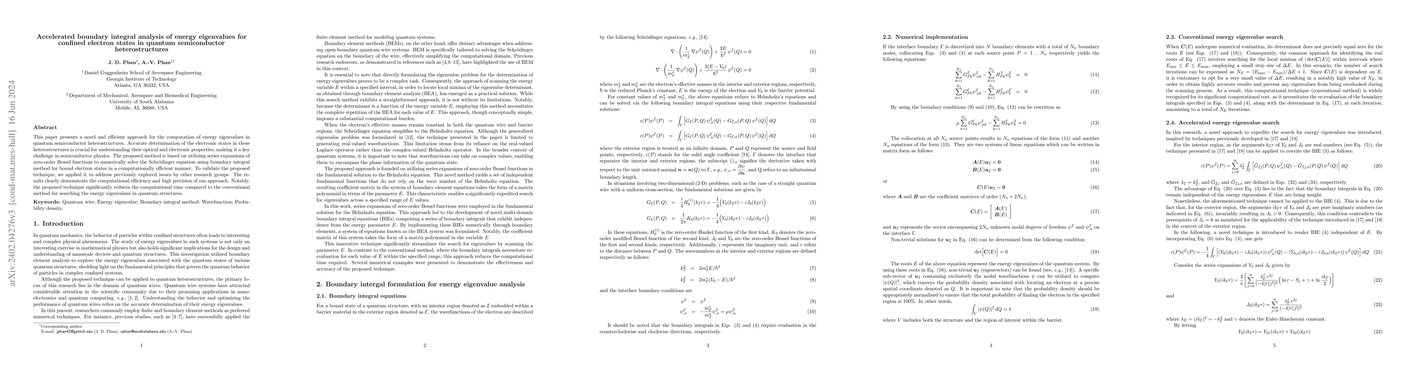 Thumbnail for Accelerated boundary integral analysis of energy eigenvalues for
  confined electron states in quantum semiconductor heterostructures