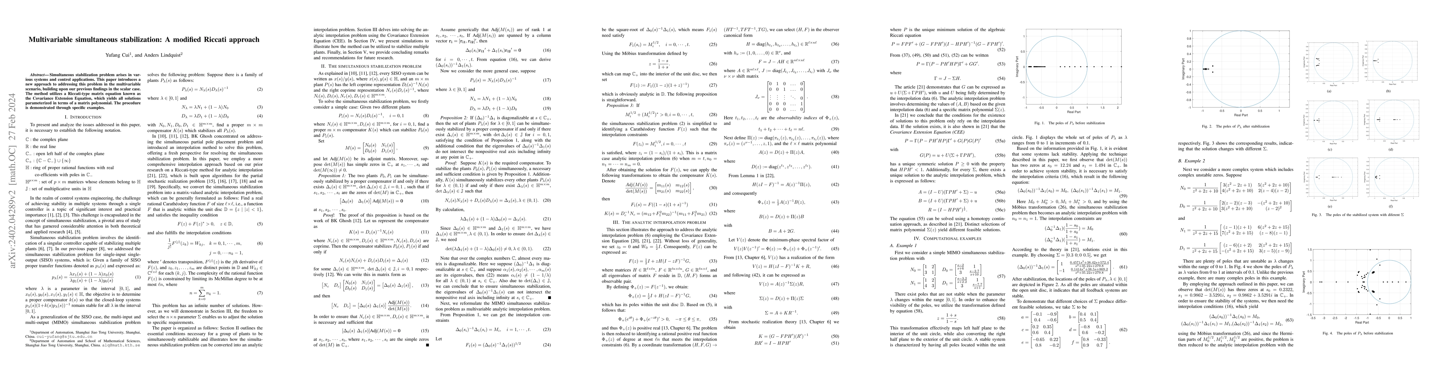 Thumbnail for Multivariable simultaneous stabilization: A modified Riccati approach