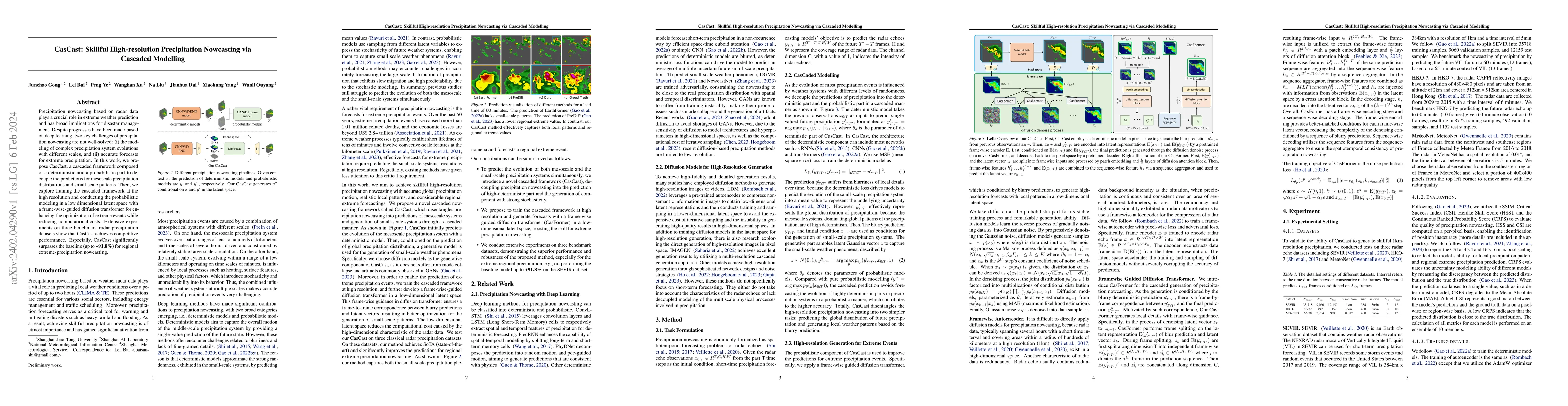 Thumbnail for CasCast: Skillful High-resolution Precipitation Nowcasting via Cascaded
  Modelling