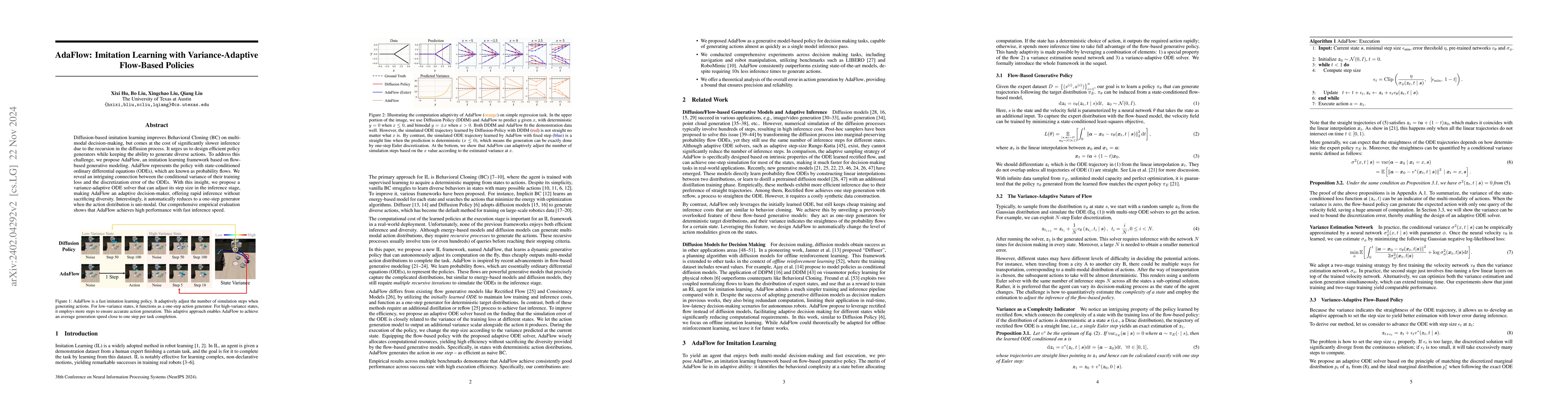 Thumbnail for AdaFlow: Imitation Learning with Variance-Adaptive Flow-Based Policies
