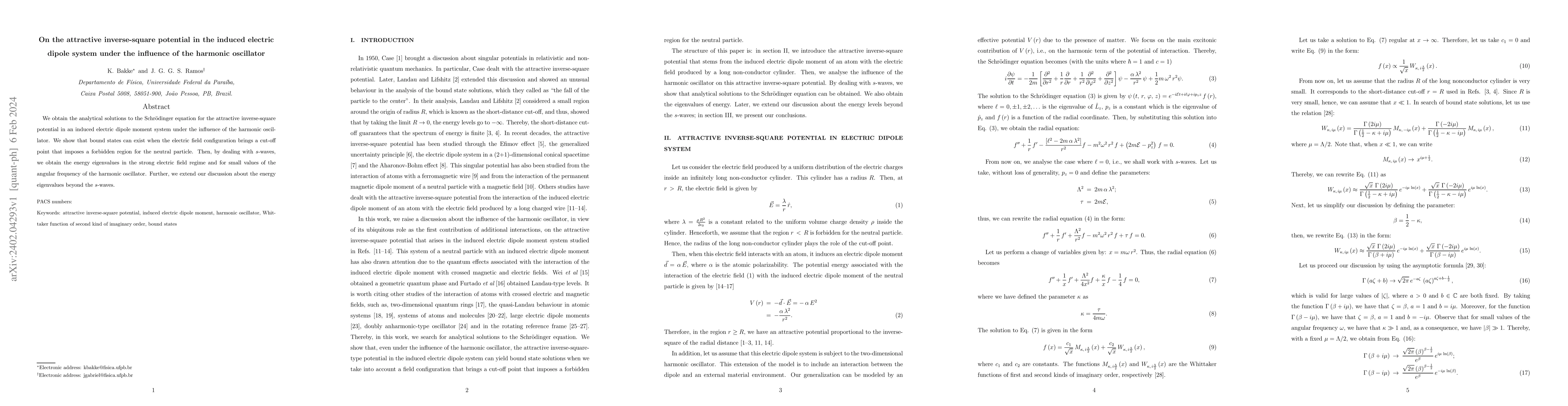 Thumbnail for On the attractive inverse-square potential in the induced electric
  dipole system under the influence of the harmonic oscillator