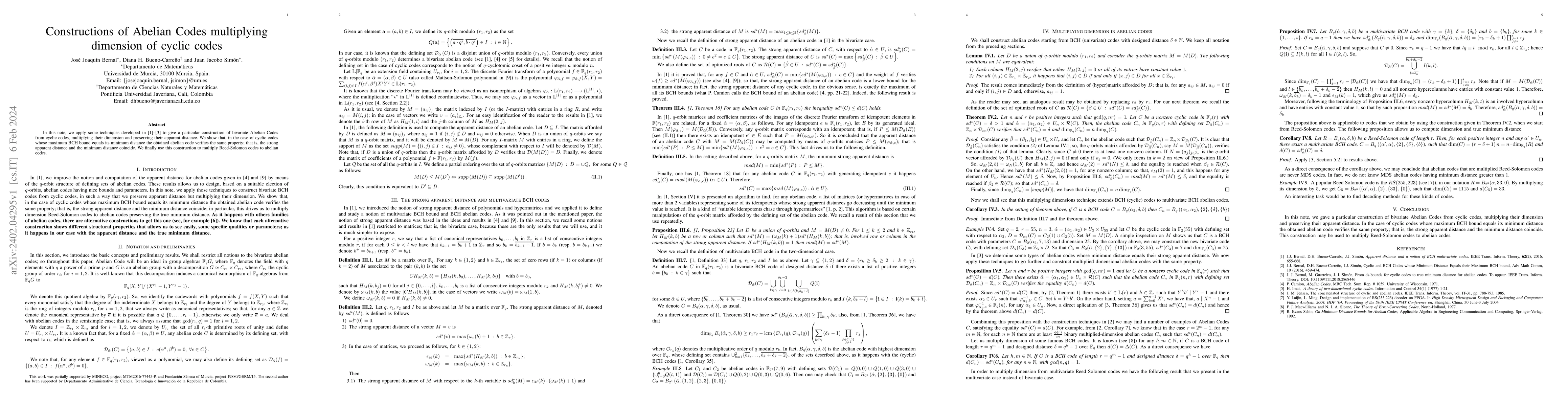 Thumbnail for Constructions of Abelian Codes multiplying dimension of cyclic codes