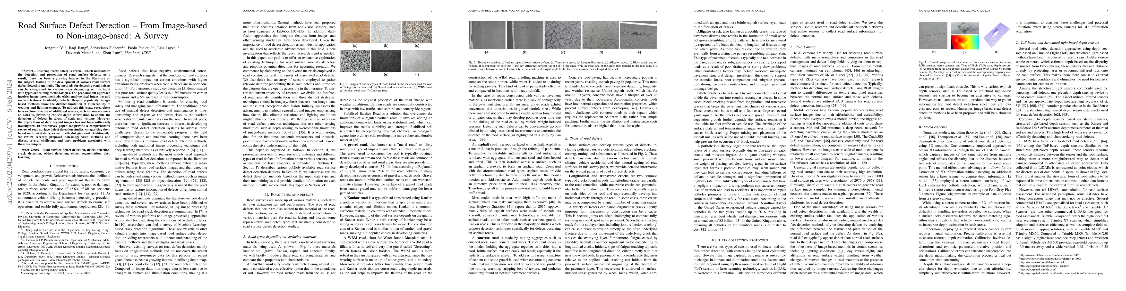 Thumbnail for Road Surface Defect Detection -- From Image-based to Non-image-based: A
  Survey