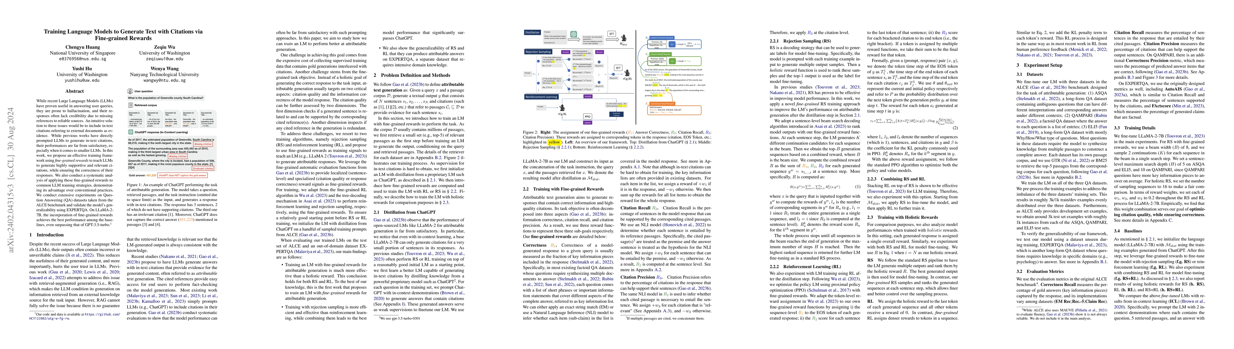 Thumbnail for Training Language Models to Generate Text with Citations via
  Fine-grained Rewards