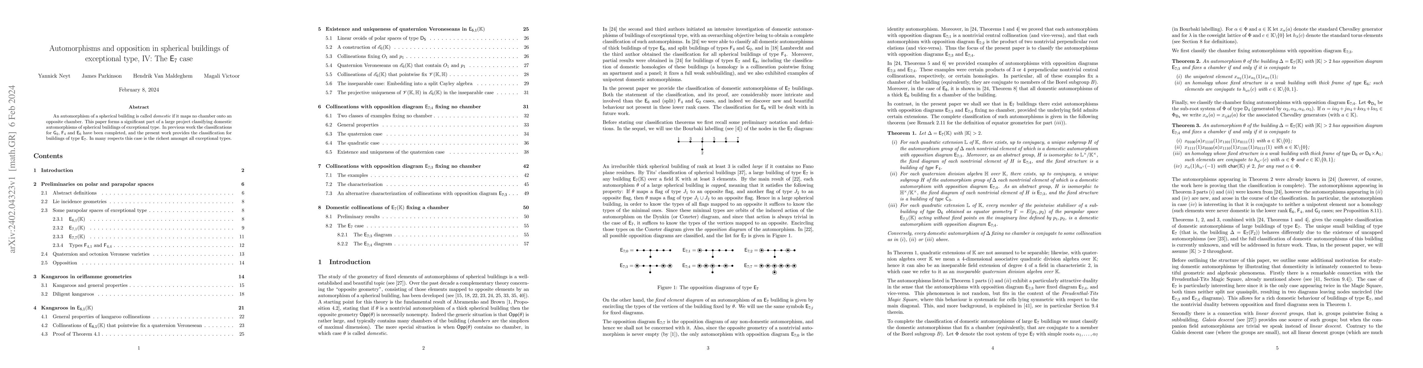 Thumbnail for Automorphisms and opposition in spherical buildings of exceptional type,
  IV: The $E_7$ case