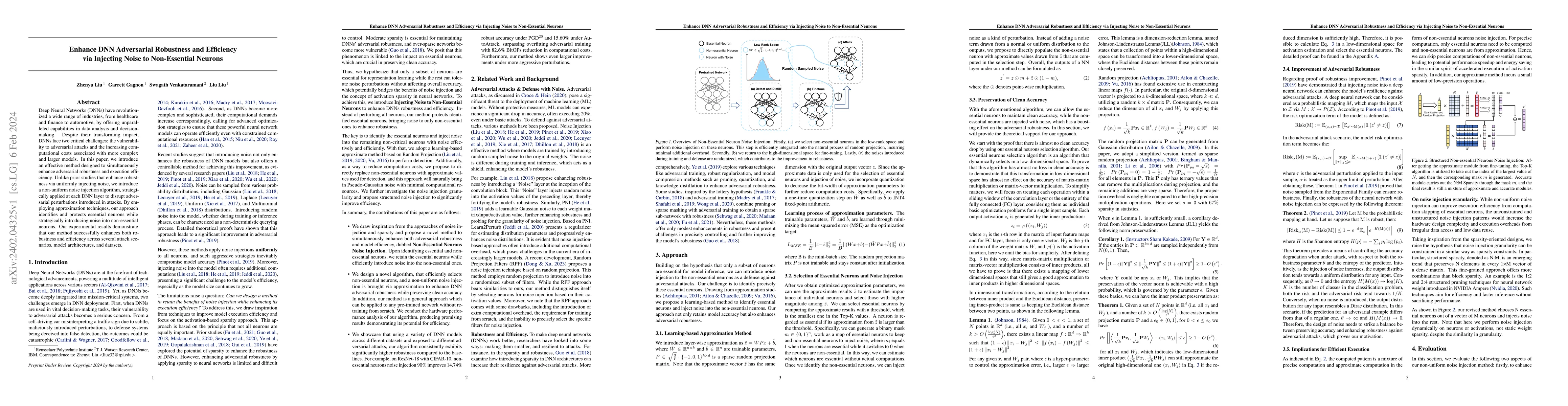 Thumbnail for Enhance DNN Adversarial Robustness and Efficiency via Injecting Noise to
  Non-Essential Neurons