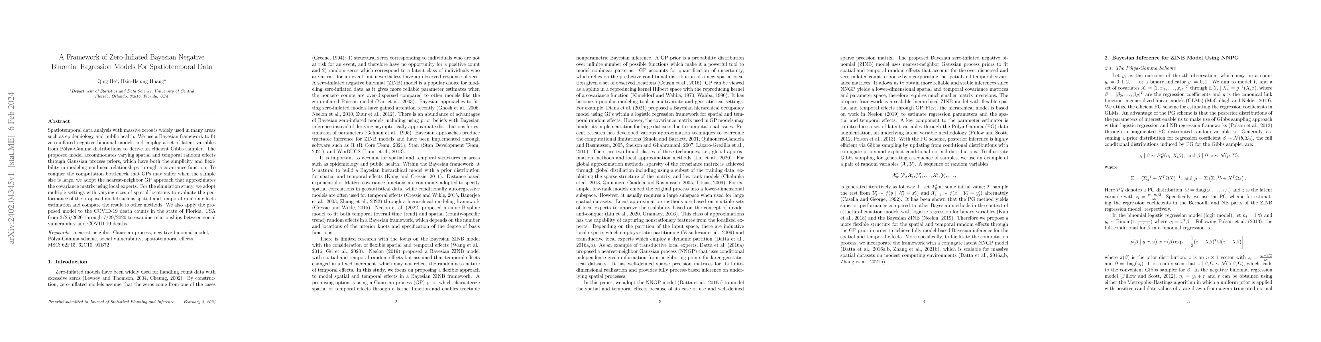 Thumbnail for A Framework of Zero-Inflated Bayesian Negative Binomial Regression
  Models For Spatiotemporal Data