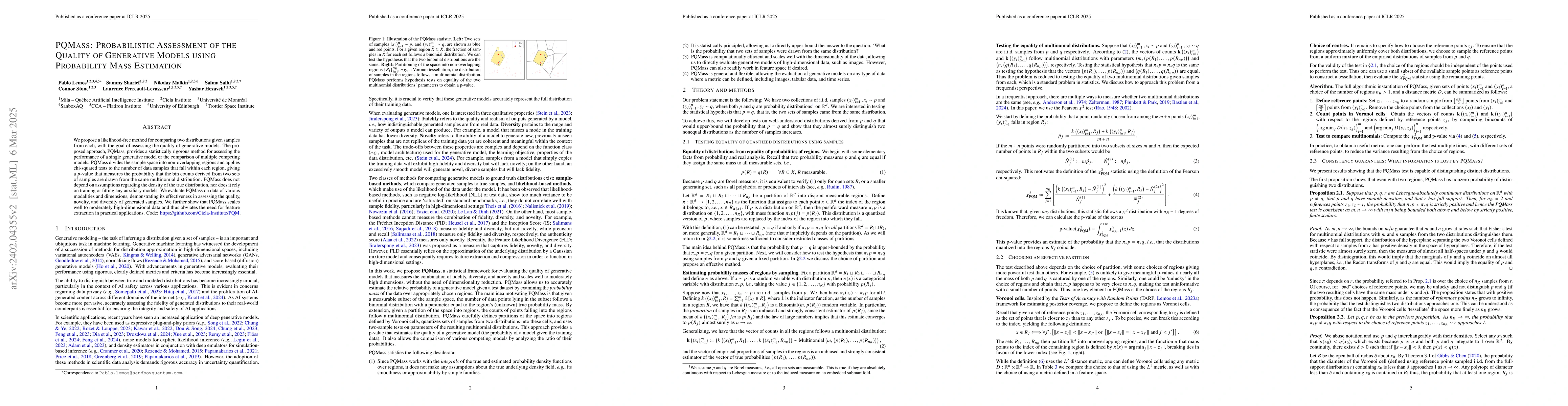 Thumbnail for PQMass: Probabilistic Assessment of the Quality of Generative Models
  using Probability Mass Estimation