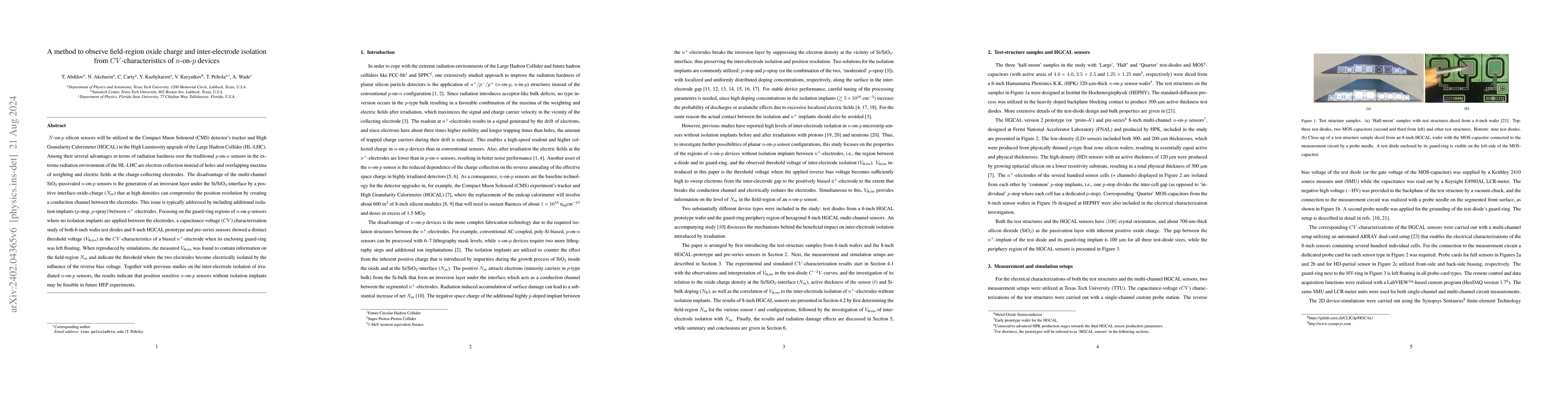 Thumbnail for A method to observe field-region oxide charge and inter-electrode
  isolation from $CV$-characteristics of $n$-on-$p$ devices