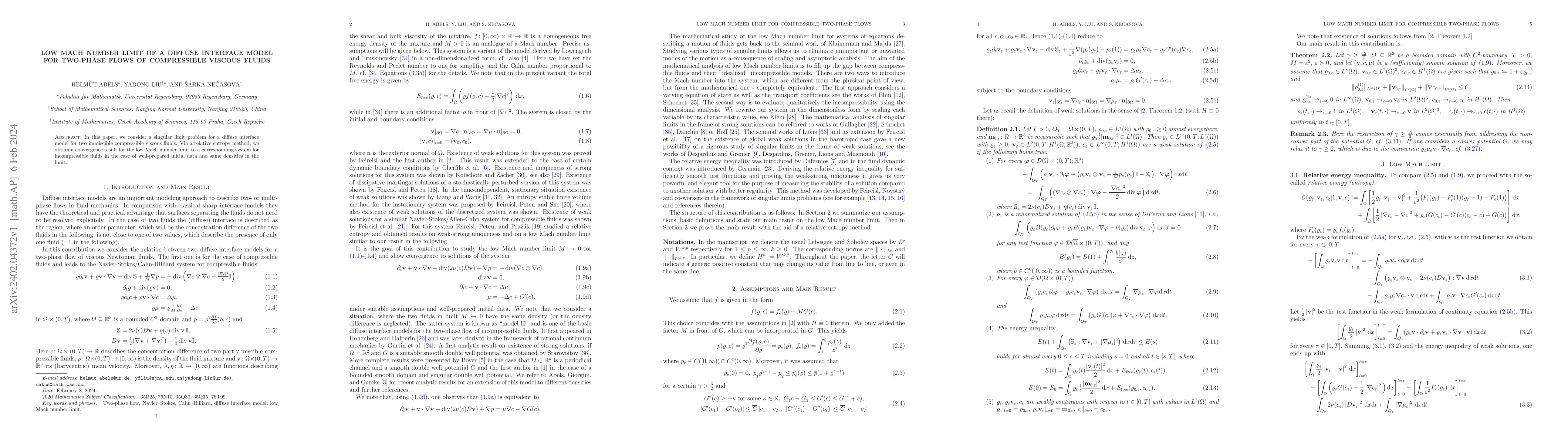 Thumbnail for Low Mach Number Limit of a Diffuse Interface Model for Two-Phase Flows
  of Compressible Viscous Fluids