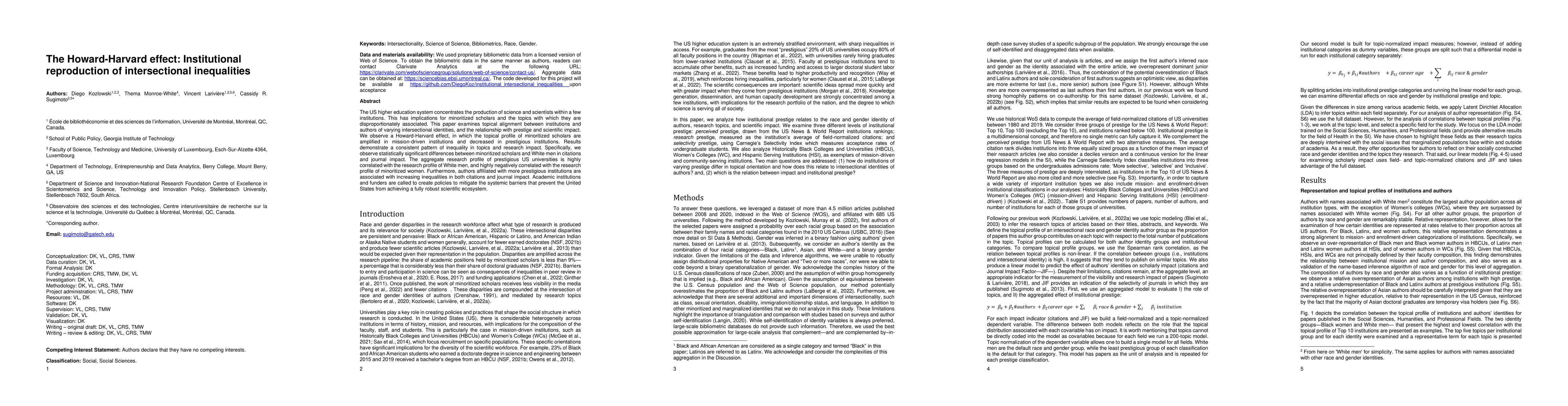 Thumbnail for The Howard-Harvard effect: Institutional reproduction of intersectional
  inequalities