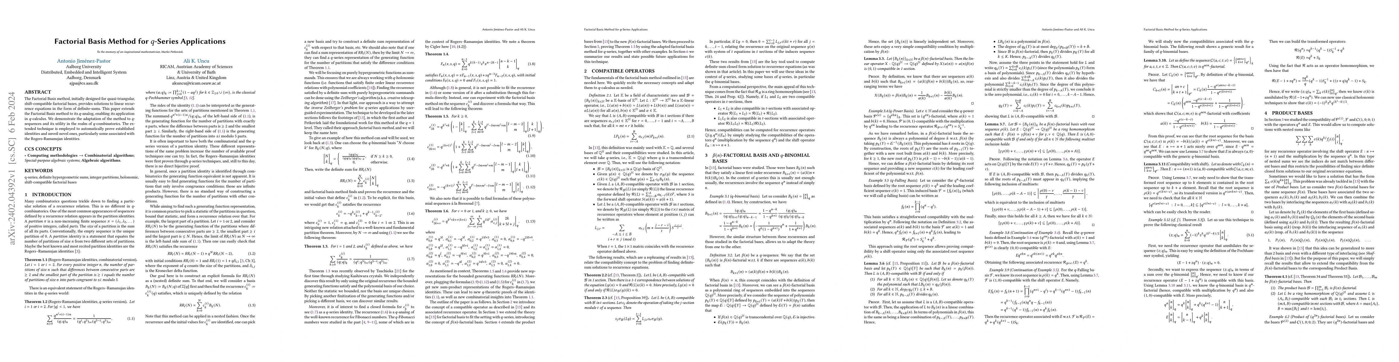 Thumbnail for Factorial Basis Method for q-Series Applications