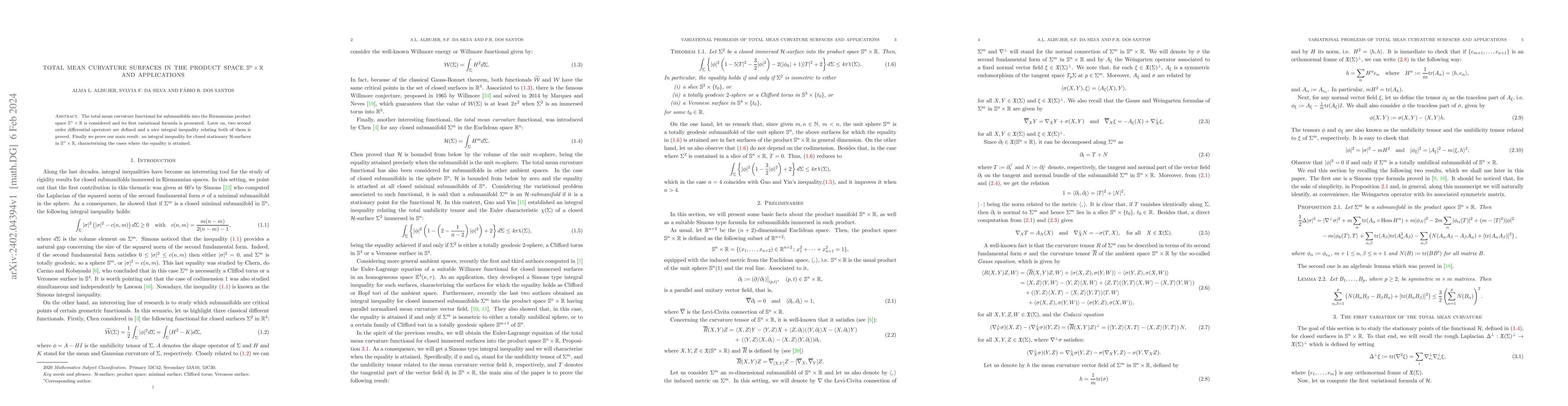 Thumbnail for Total mean curvature surfaces in the product space
  $\mathbb{S}^n\times\mathbb{R}$ and applications