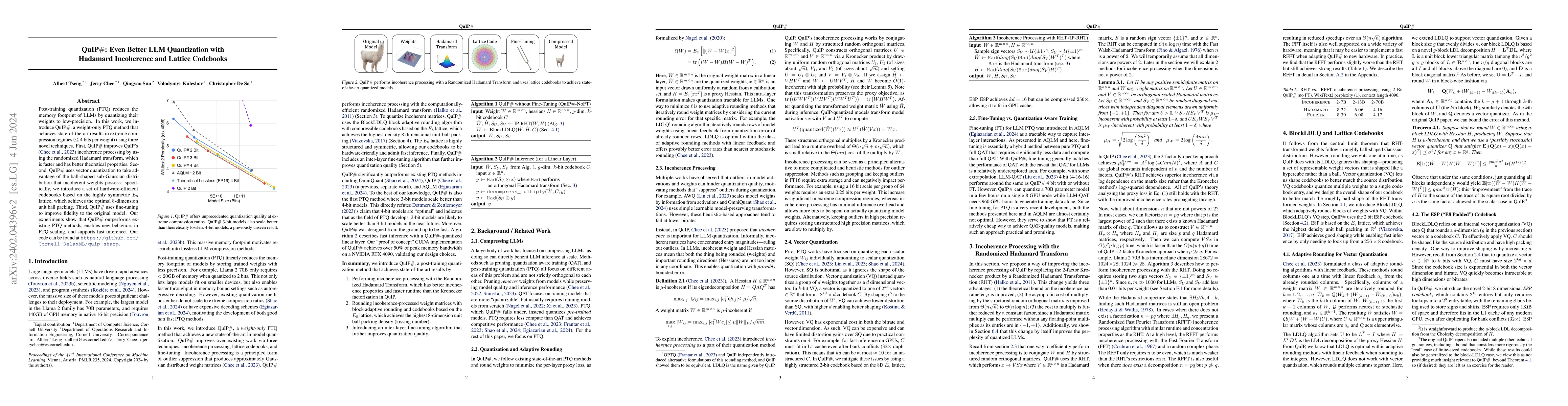 Thumbnail for QuIP#: Even Better LLM Quantization with Hadamard Incoherence and
  Lattice Codebooks