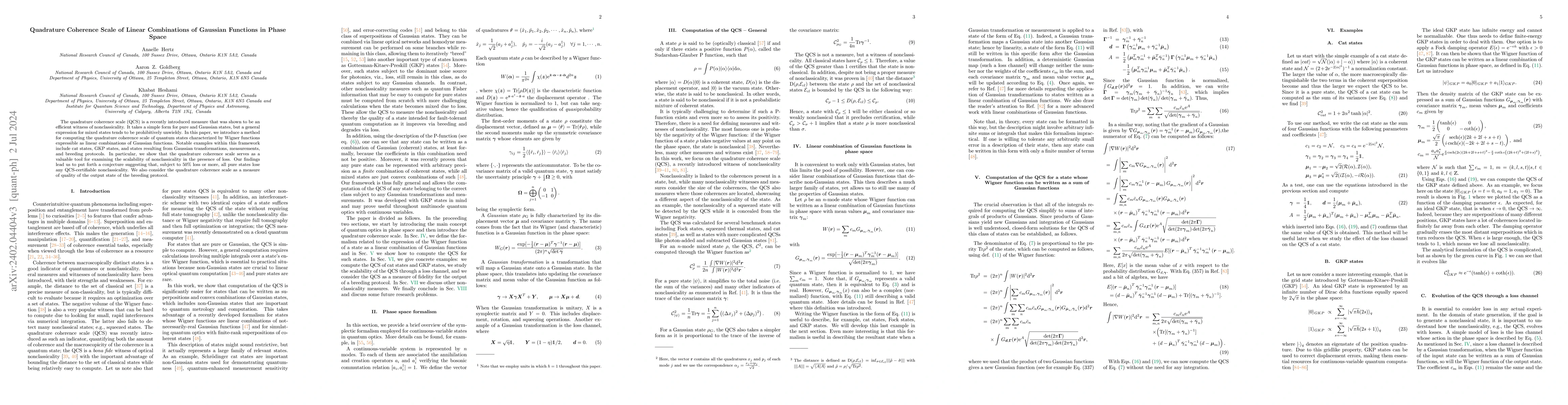 Thumbnail for Quadrature Coherence Scale of Linear Combinations of Gaussian Functions
  in Phase Space