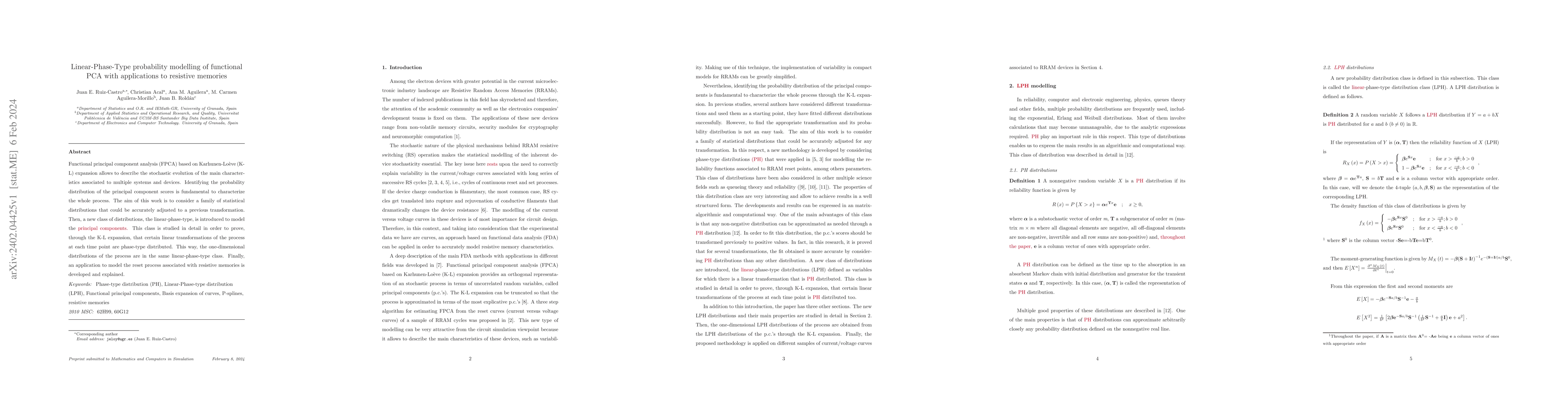 Thumbnail for Linear-Phase-Type probability modelling of functional PCA with
  applications to resistive memories