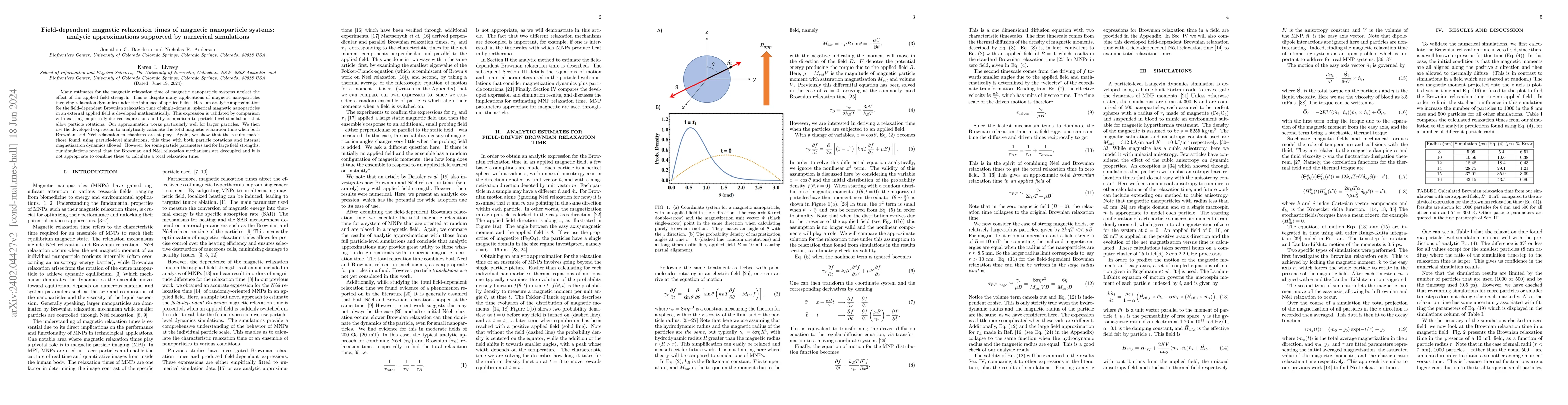Thumbnail for Field-dependent magnetic relaxation times of magnetic nanoparticle
  systems: analytic approximations supported by numerical simulations