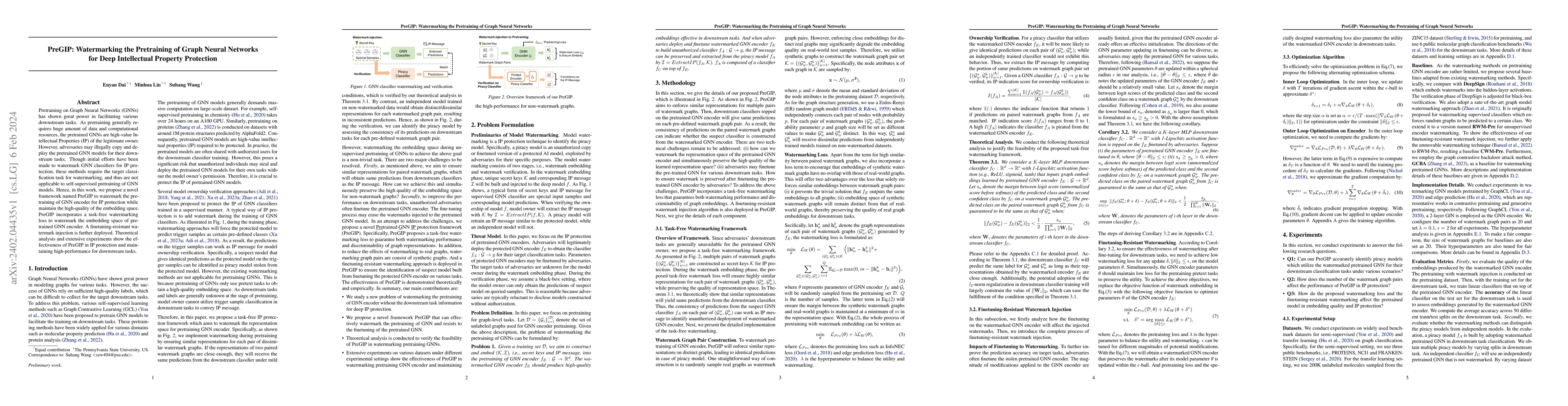 Thumbnail for PreGIP: Watermarking the Pretraining of Graph Neural Networks for Deep
  Intellectual Property Protection
