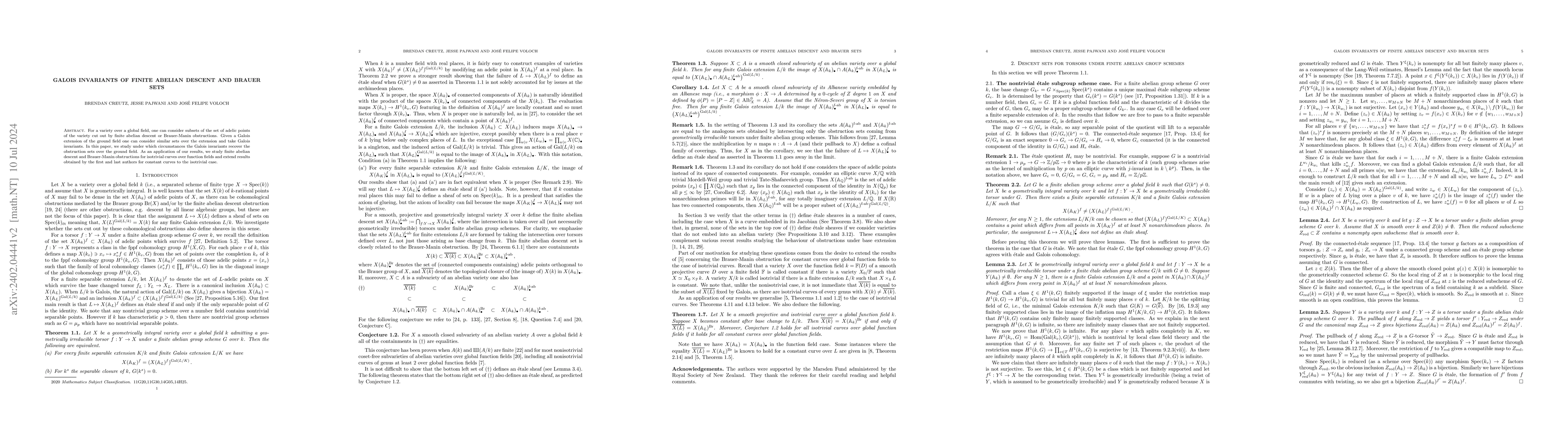 Thumbnail for Galois invariants of finite abelian descent and Brauer sets