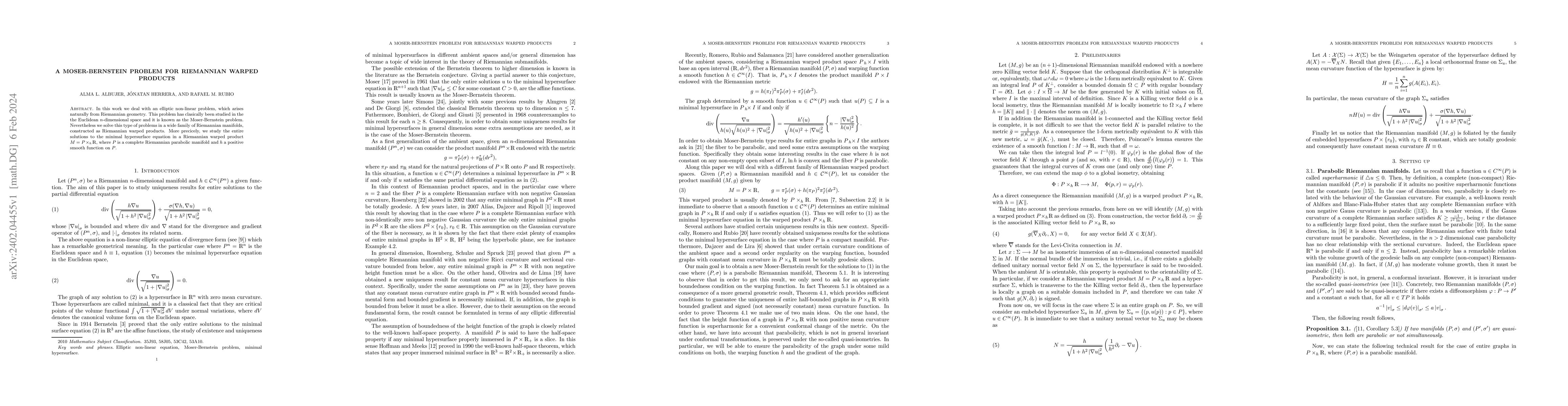 Thumbnail for A Moser-Bernstein problem for Riemannian warped products