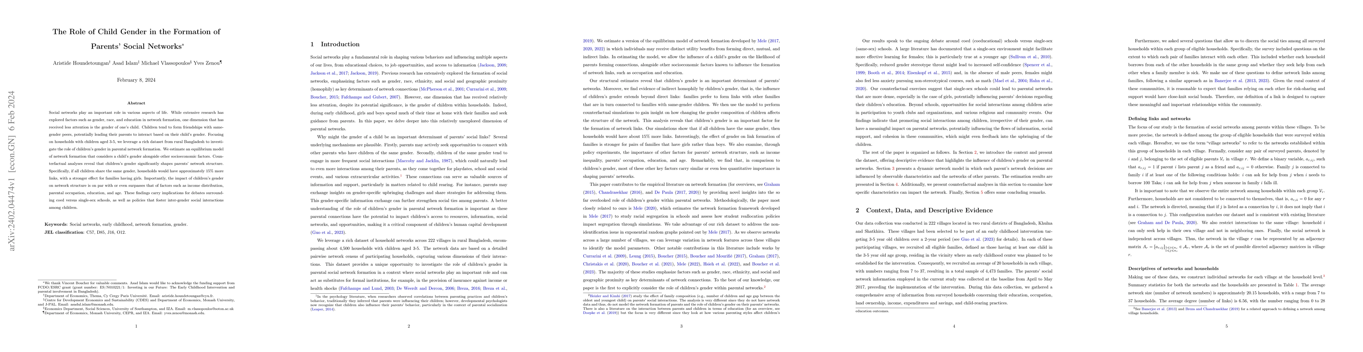 Thumbnail for The Role of Child Gender in the Formation of Parents' Social Networks