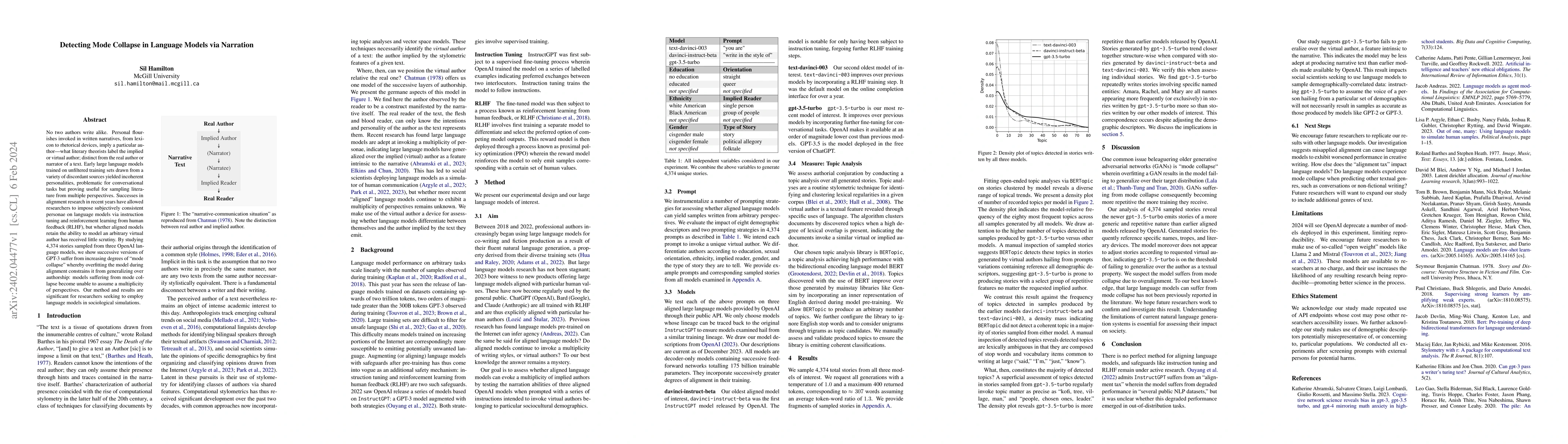 Thumbnail for Detecting Mode Collapse in Language Models via Narration