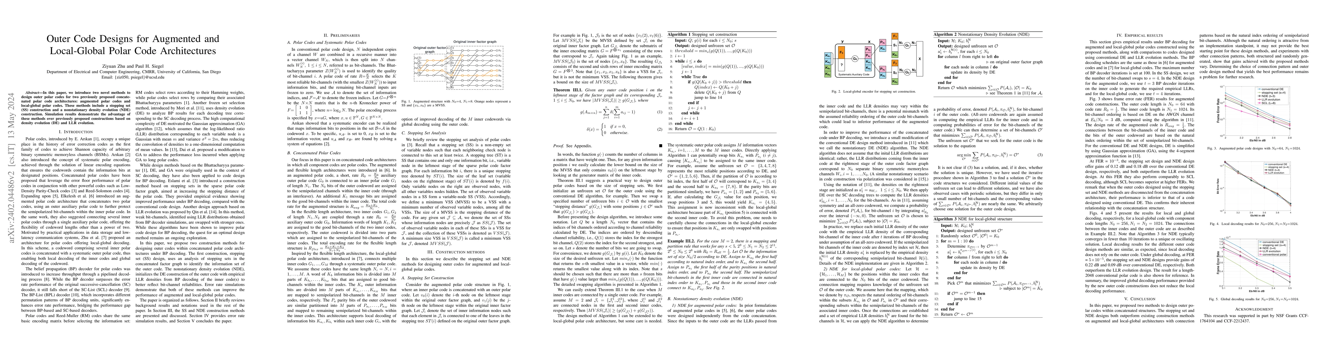 Thumbnail for Outer Code Designs for Augmented and Local-Global Polar Code
  Architectures