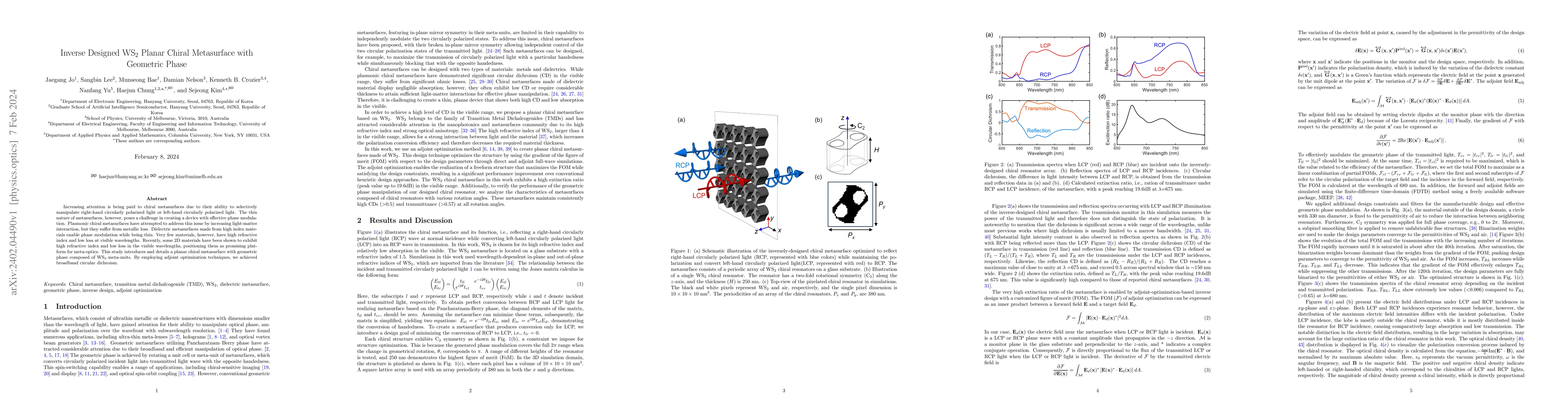 Thumbnail for Inverse Designed WS2 Planar Chiral Metasurface with Geometric Phase