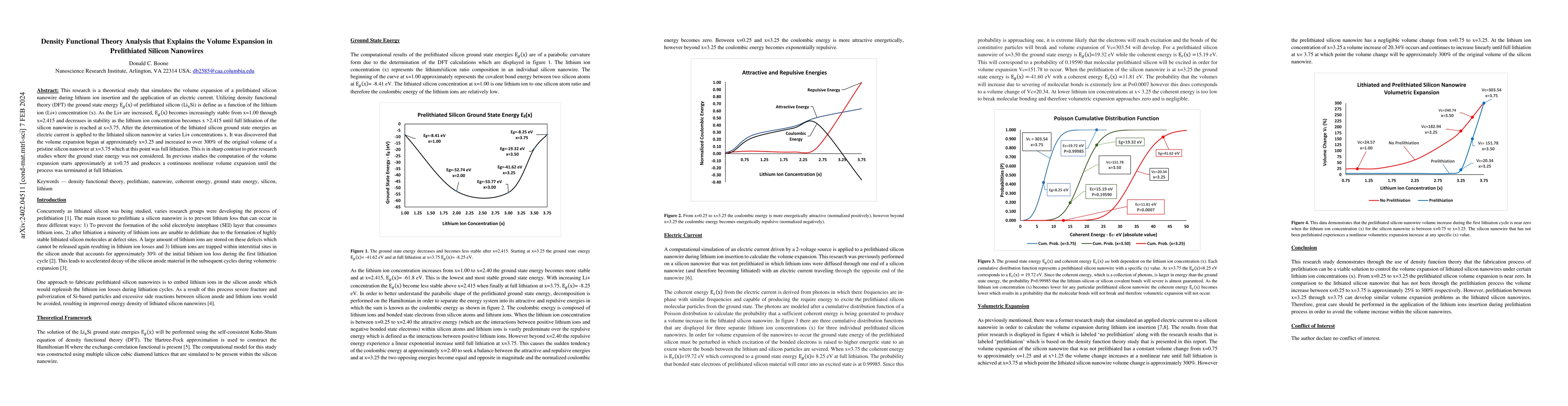 Thumbnail for Density Functional Theory Analysis that Explains the Volume Expansion in
  Prelithiated Silicon Nanowires