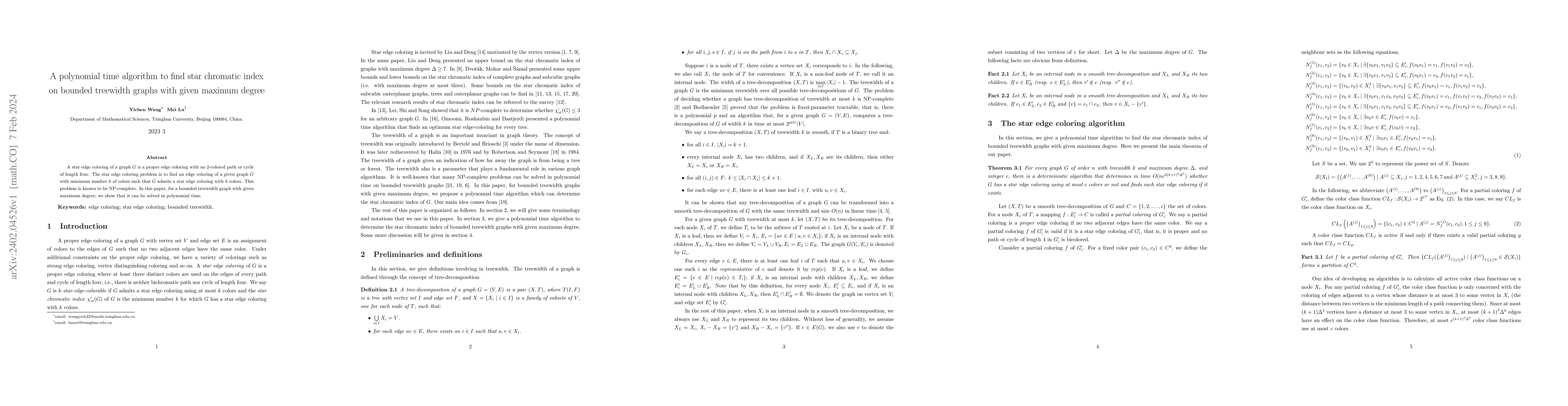 Thumbnail for A polynomial time algorithm to find star chromatic index on bounded
  treewidth graphs with given maximum degree