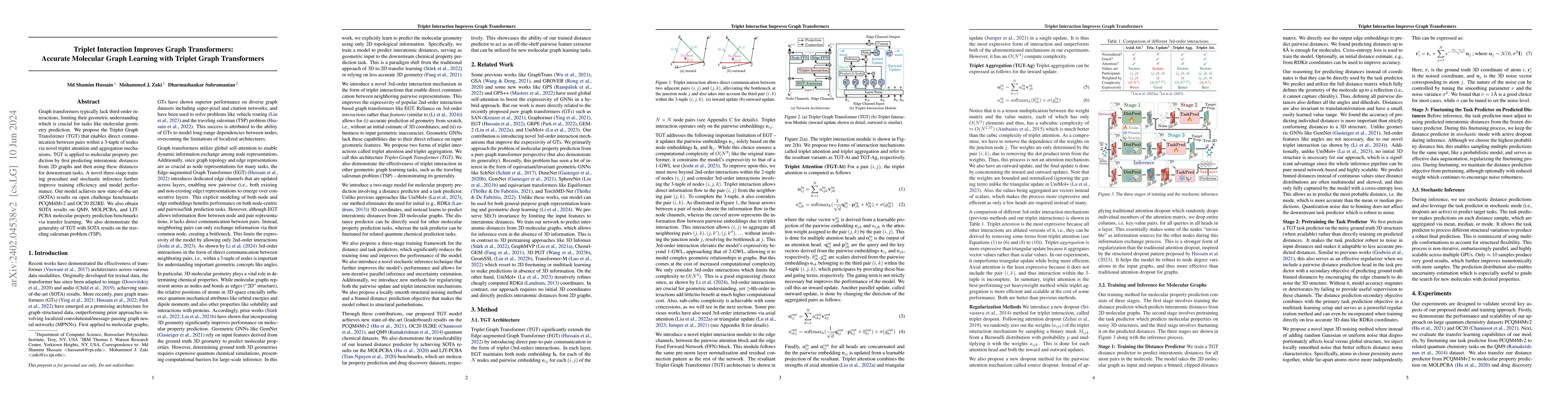 Thumbnail for Triplet Interaction Improves Graph Transformers: Accurate Molecular
  Graph Learning with Triplet Graph Transformers
