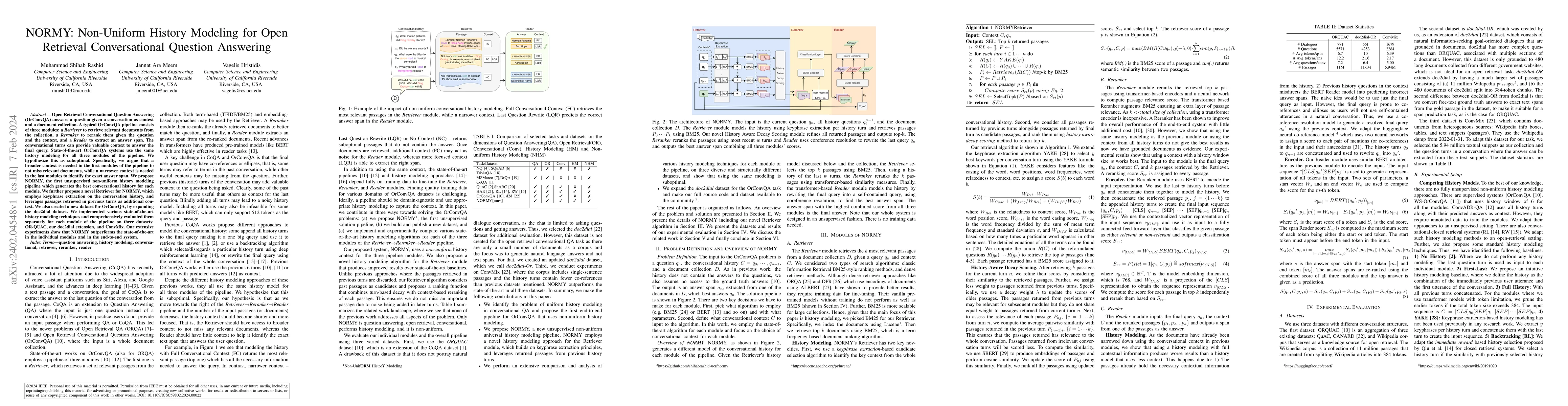 Thumbnail for NORMY: Non-Uniform History Modeling for Open Retrieval Conversational
  Question Answering