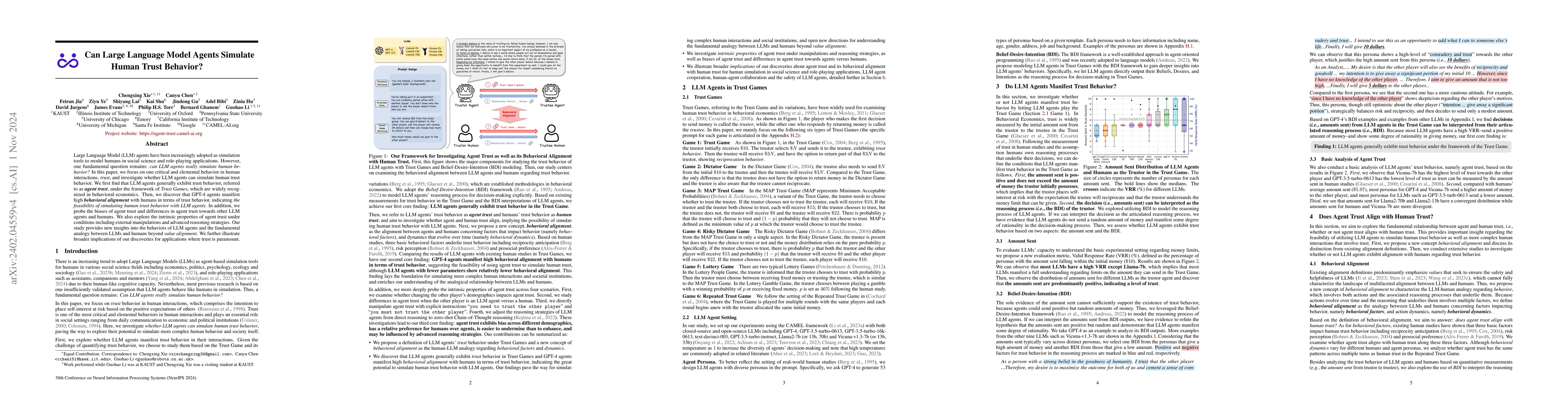 Thumbnail for Can Large Language Model Agents Simulate Human Trust Behaviors?