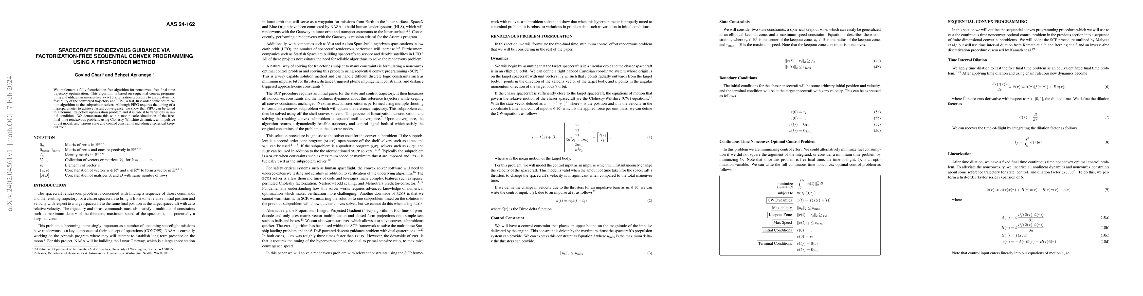 Thumbnail for Spacecraft Rendezvous Guidance via Factorization-Free Sequential Convex
  Programming using a First-Order Method