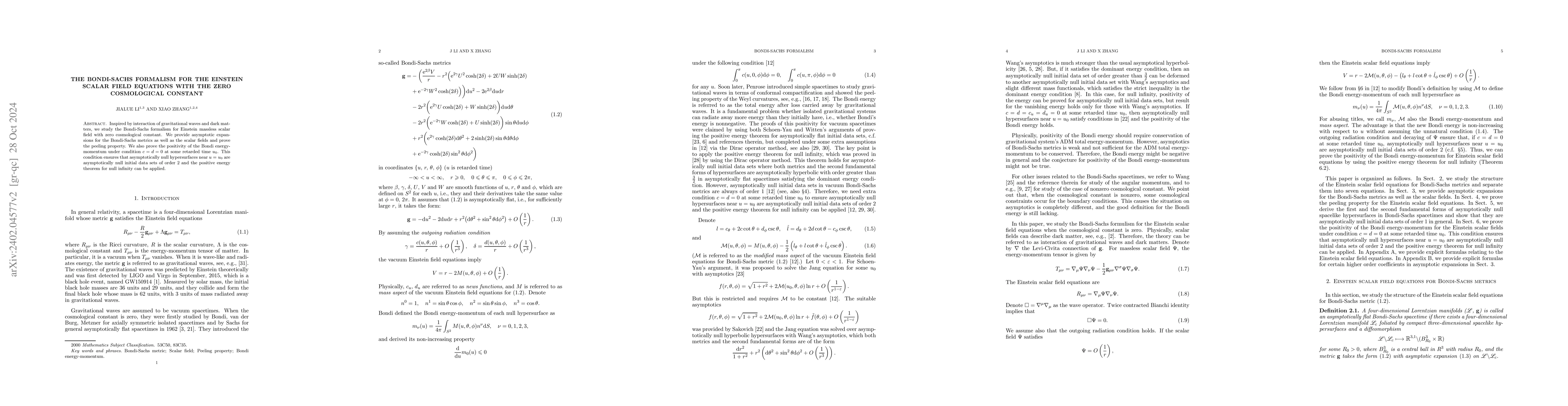 Thumbnail for The Bondi-Sachs formalism for the Einstein scalar field equations with
  the zero cosmological constant