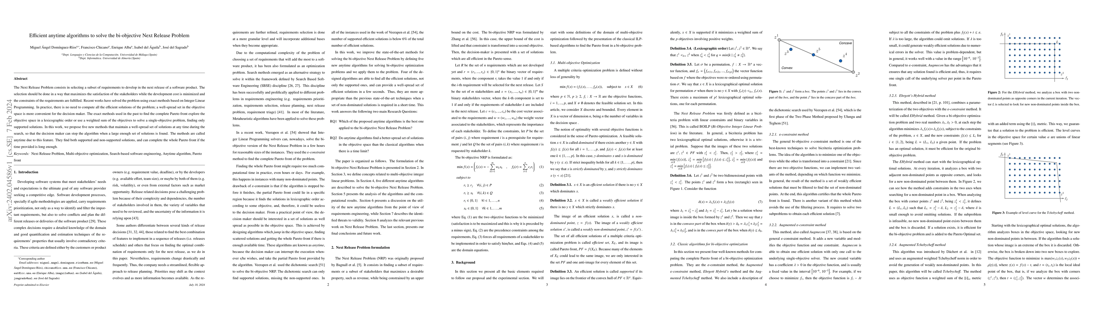 Thumbnail for Efficient anytime algorithms to solve the bi-objective Next Release
  Problem