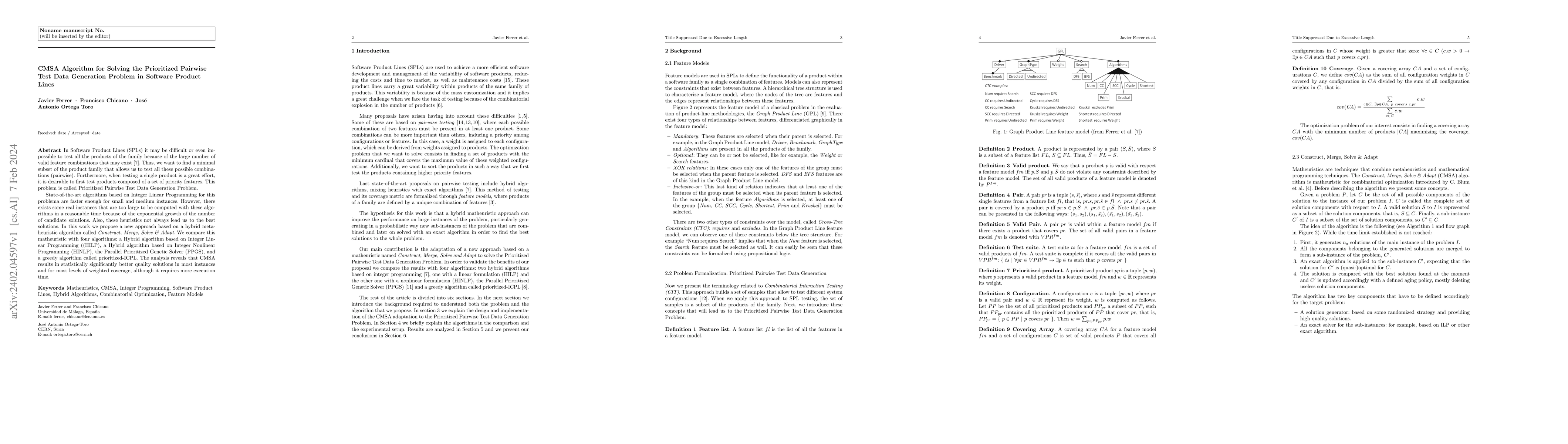 Thumbnail for CMSA algorithm for solving the prioritized pairwise test data generation
  problem in software product lines