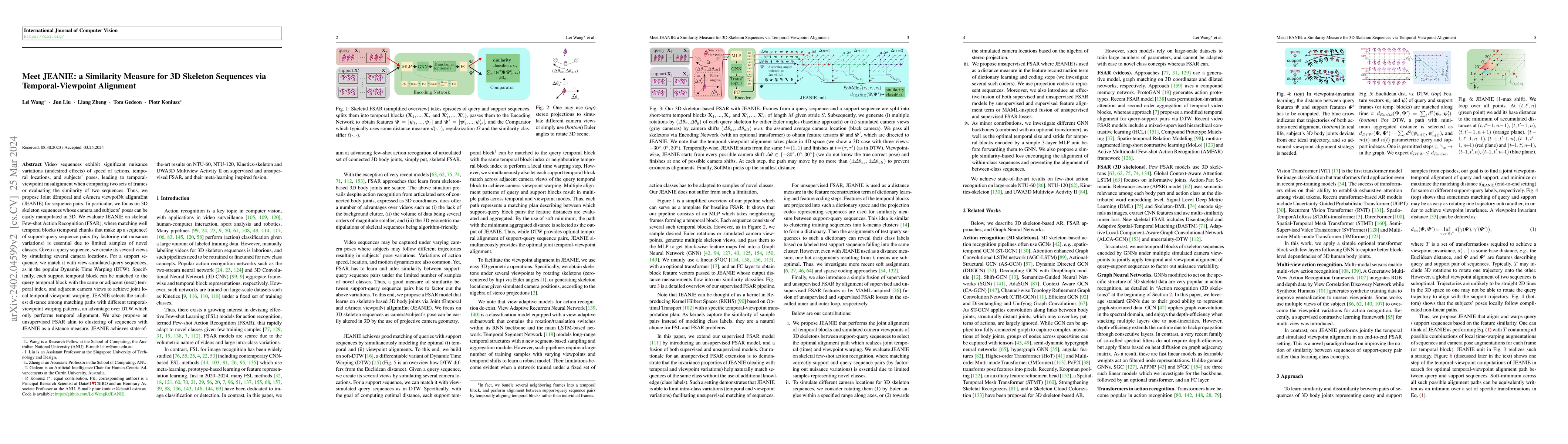 Thumbnail for Meet JEANIE: a Similarity Measure for 3D Skeleton Sequences via
  Temporal-Viewpoint Alignment